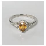 Sterling silver ring w/ citrine & white sapphires