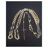 Rosary faux pearl beads with metal crucifix