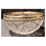 Cut crystal and sterling silver rim bowl