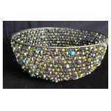 Vintage metal bowl decorated with glass and