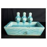 Vintage ceramic glazed birdbath
