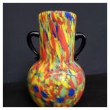 Double handled art glass vase