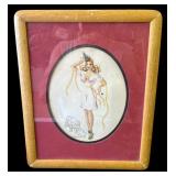 Framed vintage MCM Christmas theme print