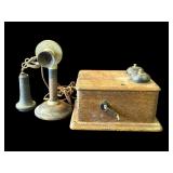 Antique candlestick telephone with ringer box