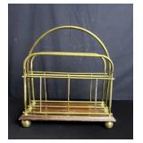 Antique brass and oak magazine rack