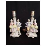 Pair of vintage porcelain table lamps