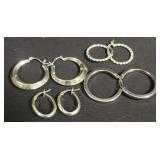 4 Pairs of sterling silver hoops