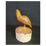 Signed vintage carved wood bird sculpture