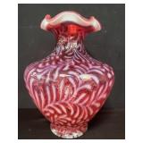 Large Fenton cranberry opalescent daisy fern
