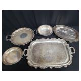 Lot of silver plate serving trays & bowls