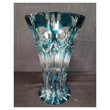 Blue cut to clear glass vase