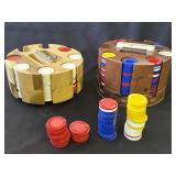Pair of vintage poker chip racks & poker chips