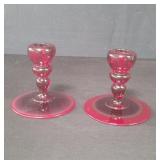 Ruby glass candlesticks