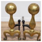 Pair of vintage brass andirons, as is
