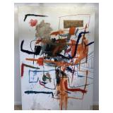 Large signed mixed media abstract on canvas