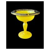 Vintage Art Deco yellow glass pedestal bowl