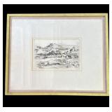Vintage, framed & signed 1957 ink drawing