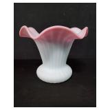 Fenton blue Burmese satin glass ribbed vase