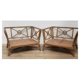Pair of McGuire bentwood & rattan cube chair