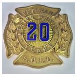 14k gold Veteran S.D.F.D., Active Service 20 years