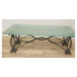 Vintage  wrodiron  glass coffee  table 51" x 26"