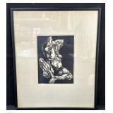 Framed pencil signed Lino cut print by Michael