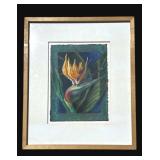 Framed signed pastel bird of paradise