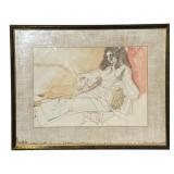 Framed vintage watercolor