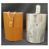 Vintage tin-lined 10oz. flask with leather case
