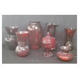 Group of ruby glass vases