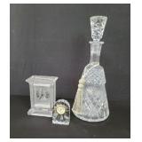 Crystal decanter & glass clocks