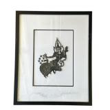 Framed Asian rubbing on paper art