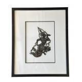 Framed Asian rubbing on paper art