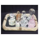 Vanity tray with 5 assorted perfume bottles with