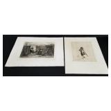 Signed etching and a book plate