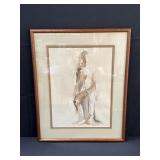 Framed pencil signed nude acrylic & graphite on