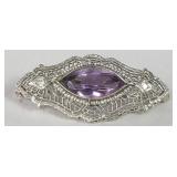 14k gold brooch with diamonds and amethyst