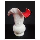 Vintage Kanawha white satin glass and red