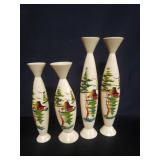 4 Hand painted Japanese wood vases