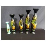 5 Hand painted Japanese wood vases