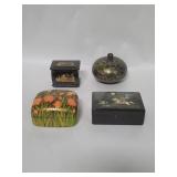 4 Hand-painted wood trinket boxes