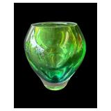 Vintage green art glass vase