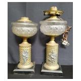 Pair of vintage brass, copper and glass table