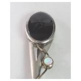 Sterling silver brooch with onyx and opal