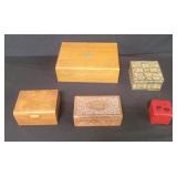 Group of wood trinket box and one humidor