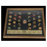 Framed vintage 1985 NFL team collector pins