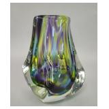 Signed studio art glass green and purple vase