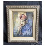 Signed framed portrait of clown Barbara West