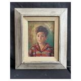 Signed framed portrait oil on board