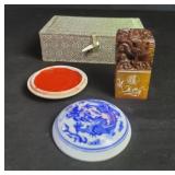 Dragon design carved soapstone stamp and